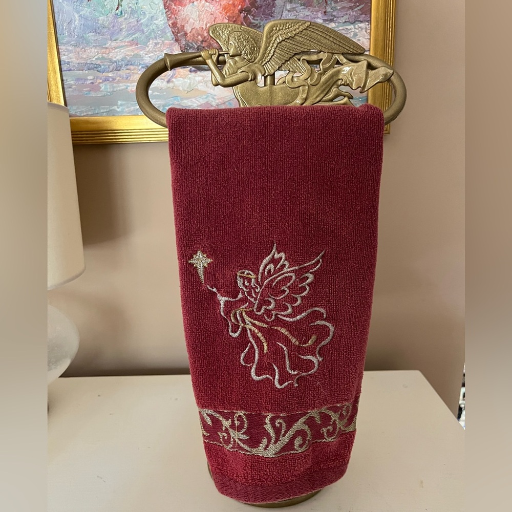 Elegant Angel antique-inspired brass towel holder free Standing.